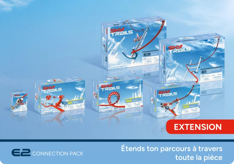 Sélection de produits SKY TRAILS avec le Connection Pack au centre - extension parfaite pour s'amuser à construire dans toute la chambre, dès 7 ans.