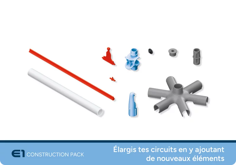 Composants du SKY TRAILS E1 Construction Pack : tiges, modules à emboîter et éléments de connexion - idéal pour créer des parcours personnalisés dans la chambre d'enfant, dès 7 ans.