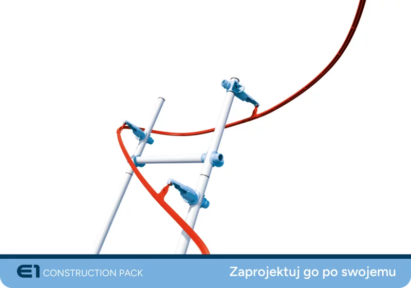 Tor Sky Trails z czerwonymi szynami i biaymi wspornikami - system atwy do rozbudowy, idealny do kreatywnej zabawy od 7 lat