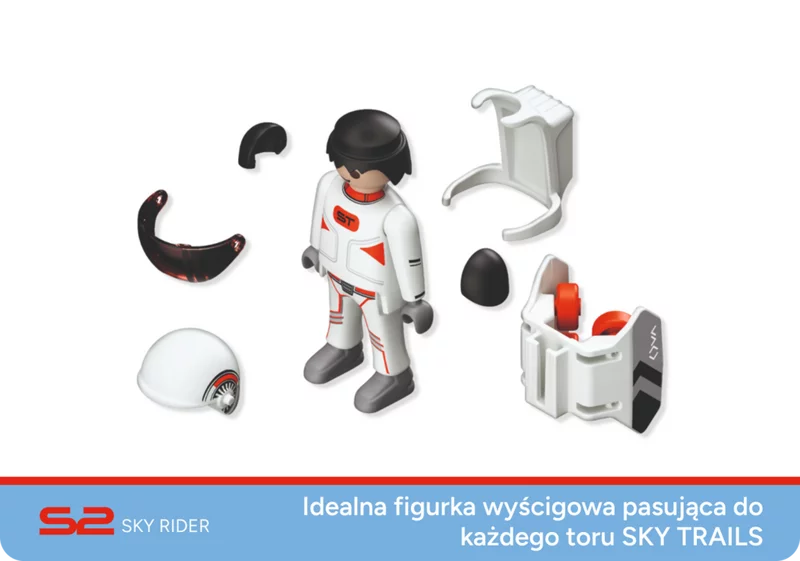 Zawarto figurki Sky Rider. Zblienie na elementy Sky Trails Sky Rider - hem, jetpack i inne czci - kosmiczna figurka do zabawy konstrukcyjnej