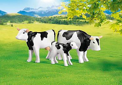7892 2 Cows with Calf (Black/White)
