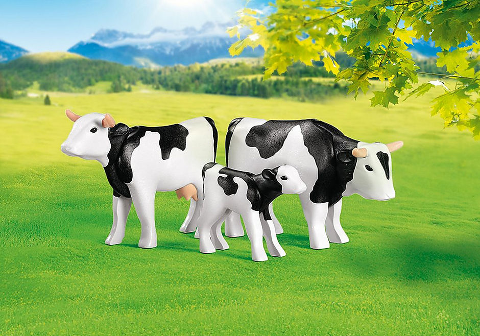 7892 2 vaches avec veau noirs / blancs detail image 1