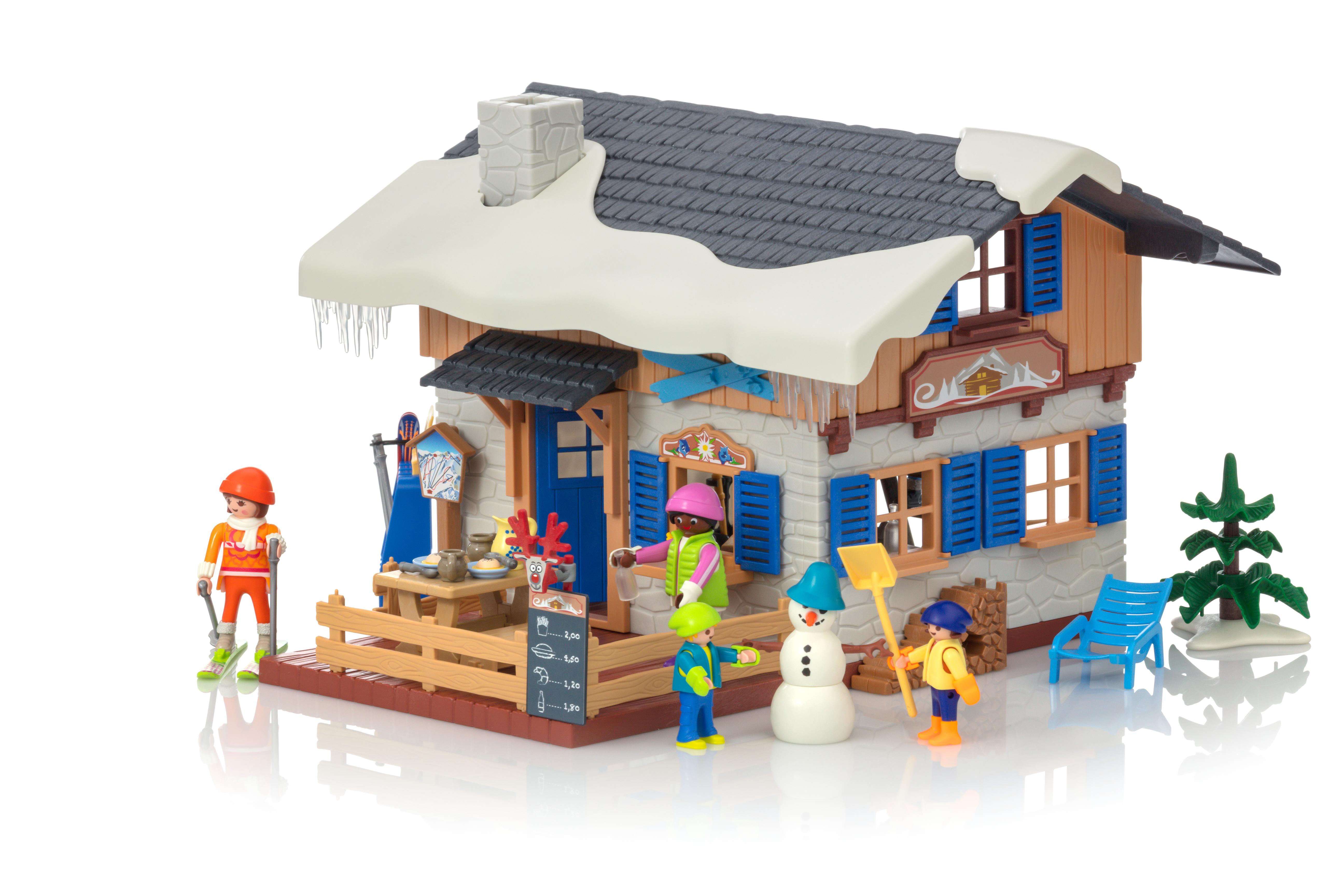 playmobil chalet avec skieurs