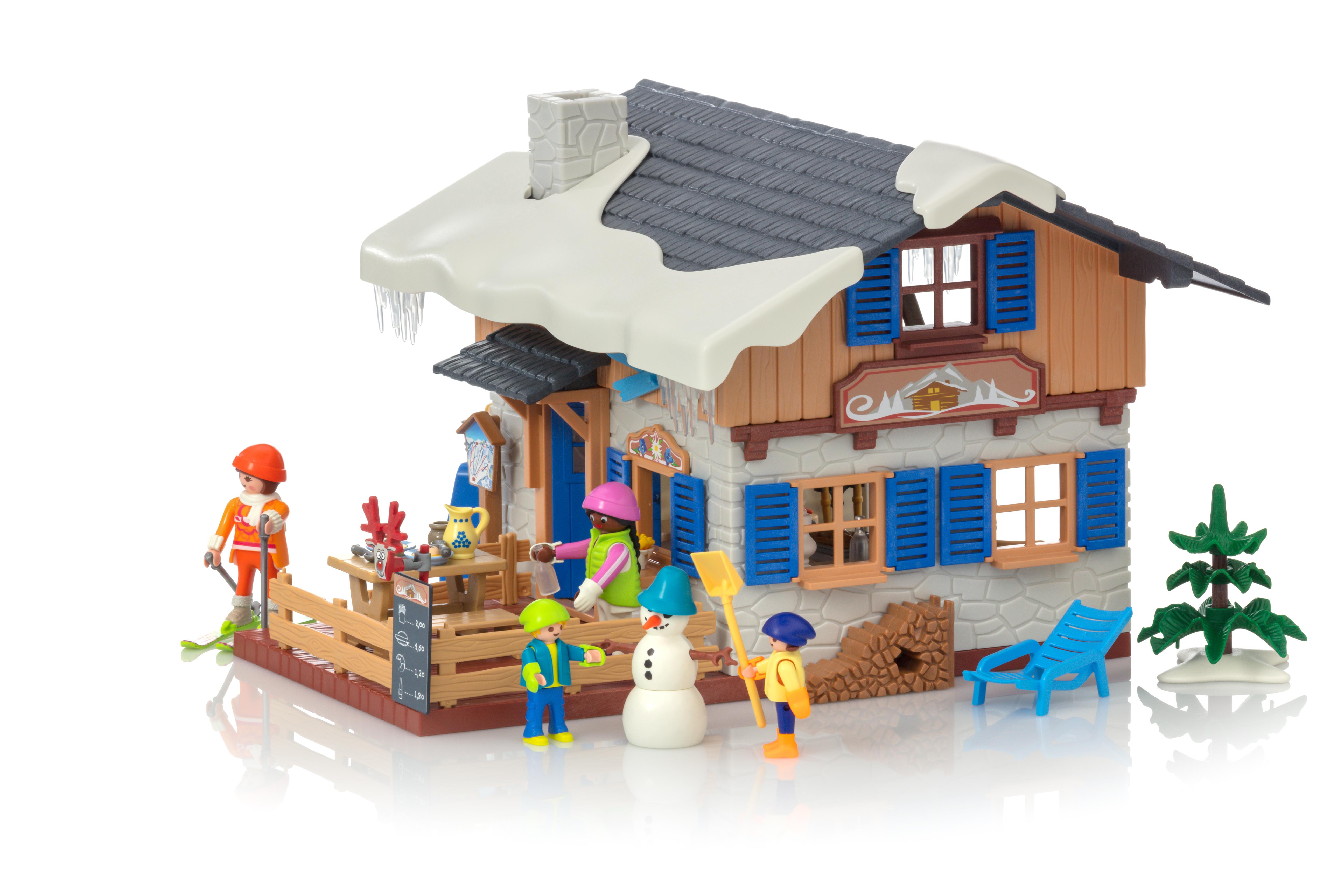 playmobil chalet avec skieurs