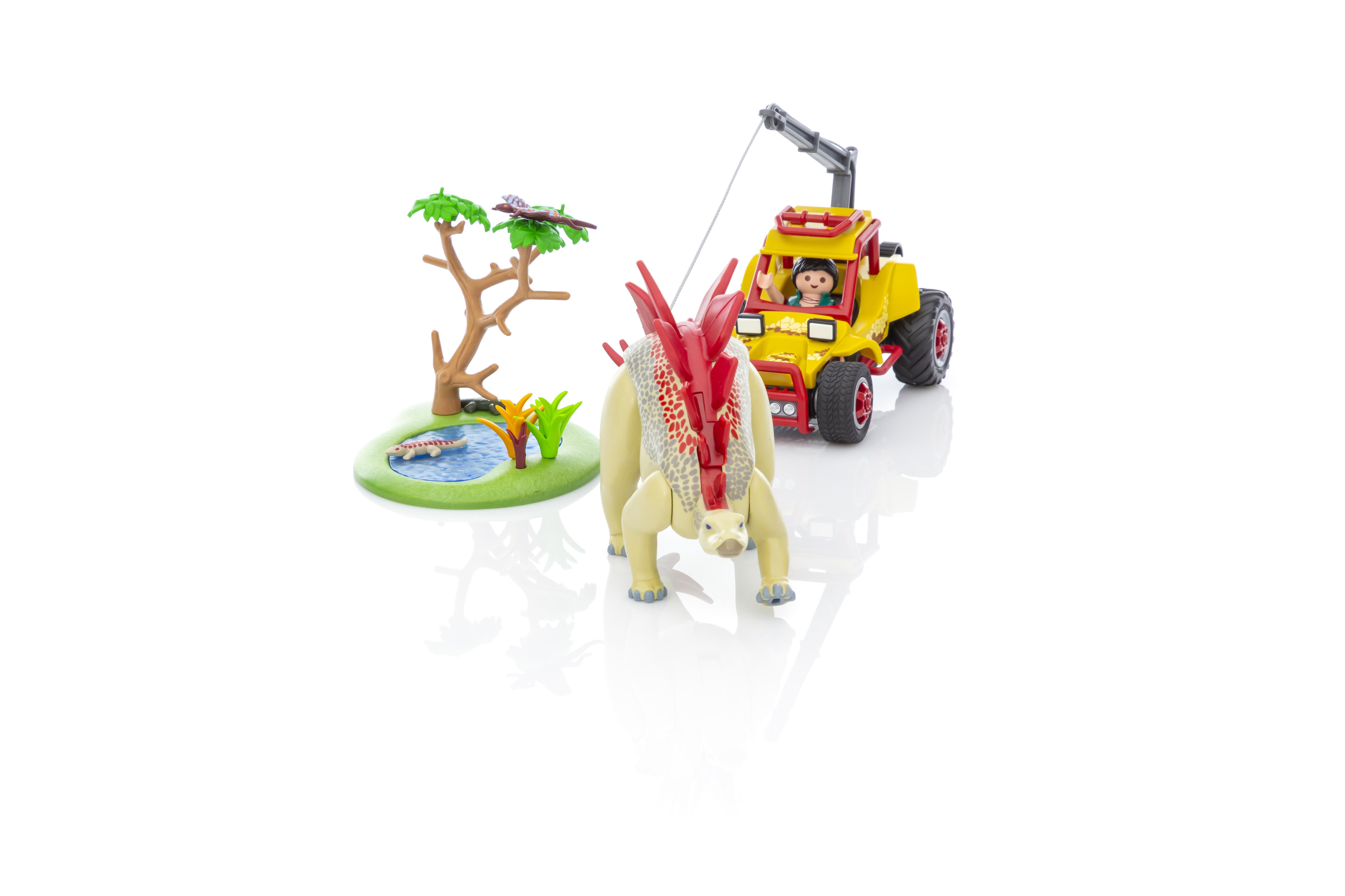 playmobil explorer vehicle with stegosaurus