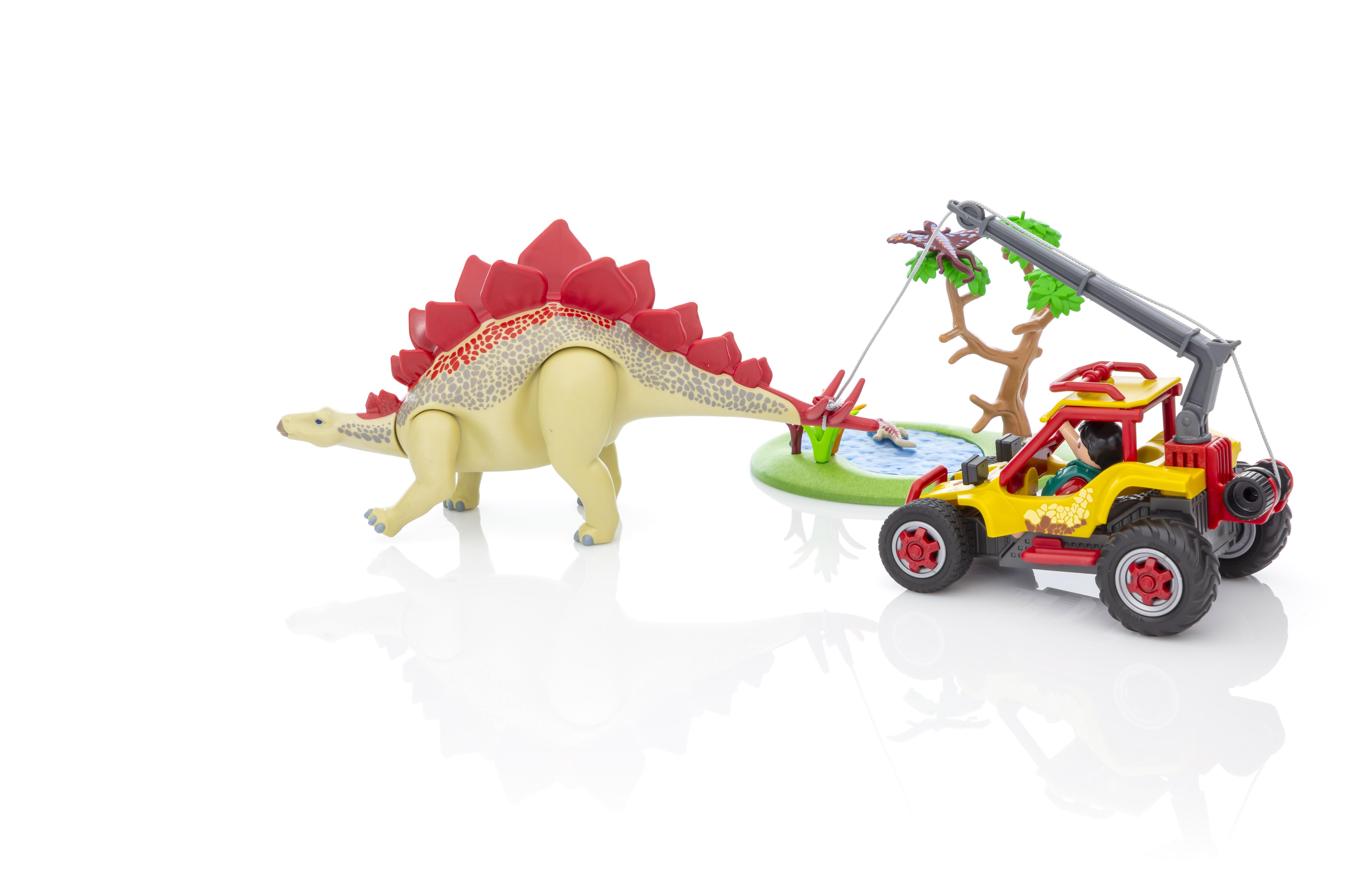 playmobil explorer vehicle with stegosaurus