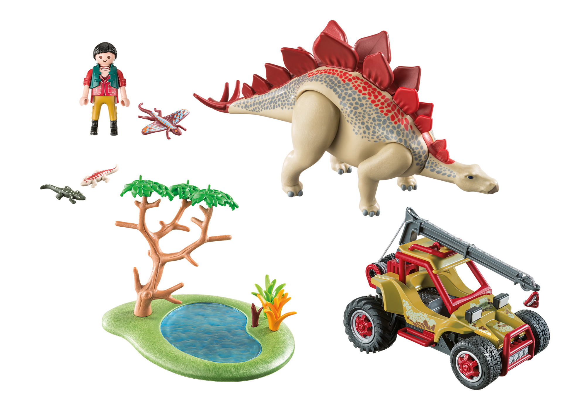playmobil explorer vehicle with stegosaurus
