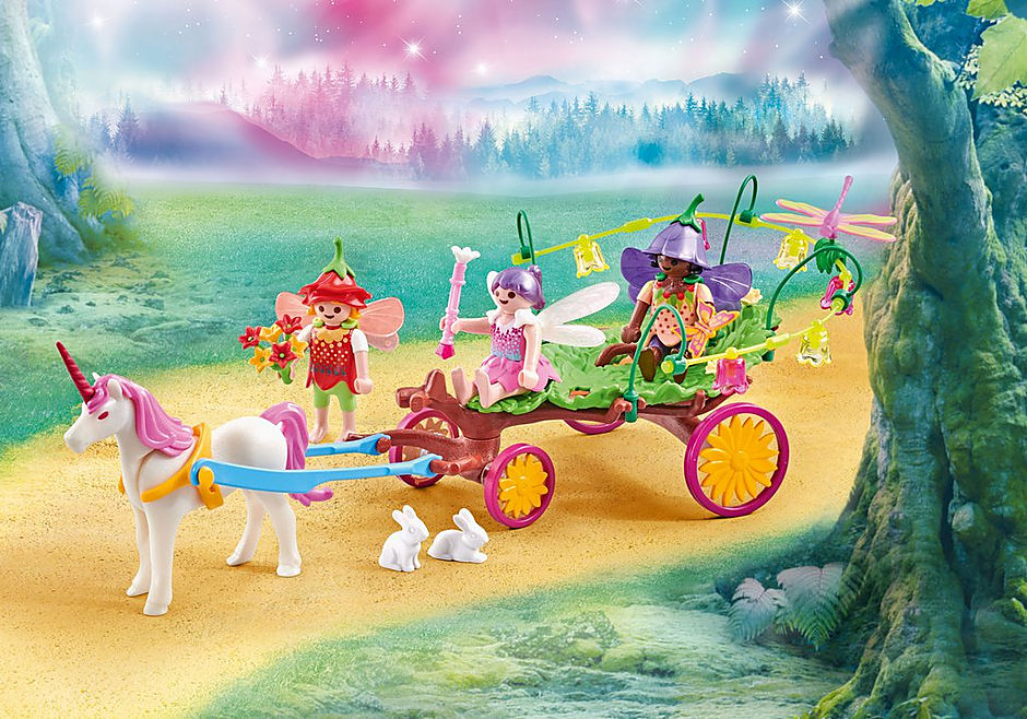 9823 Children Fairies with Unicorn Carriage detail image 1