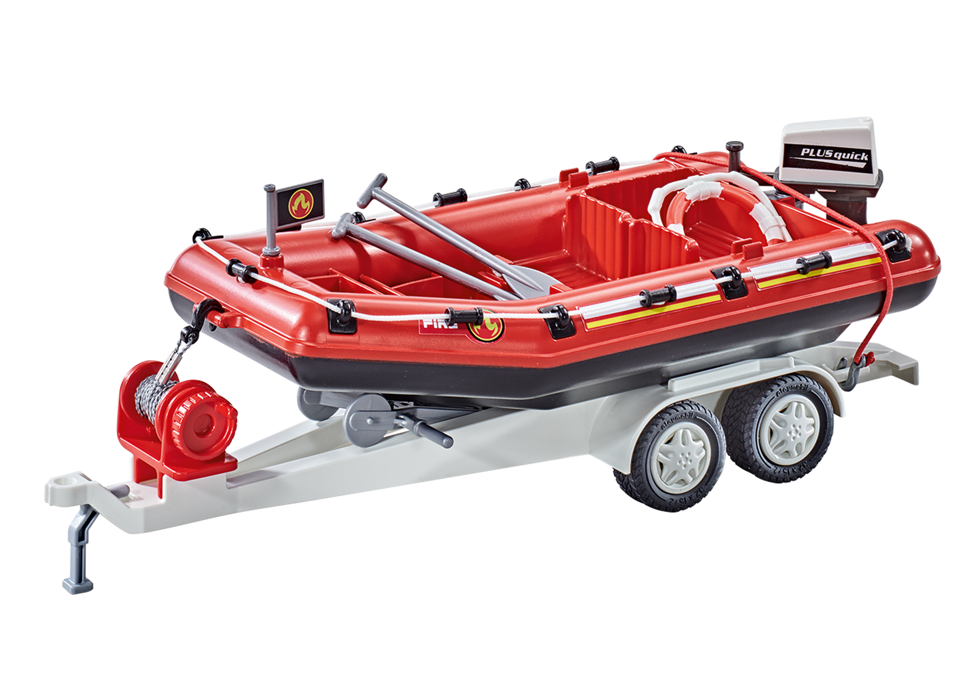9845 Bote de bombeiros com reboque