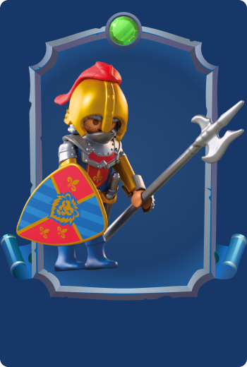 Playmobil Captain Teren carrying a halberd and shield, elite Lion Knights commander leading the kingdom&rsquo;s forces in medieval fantasy battles.