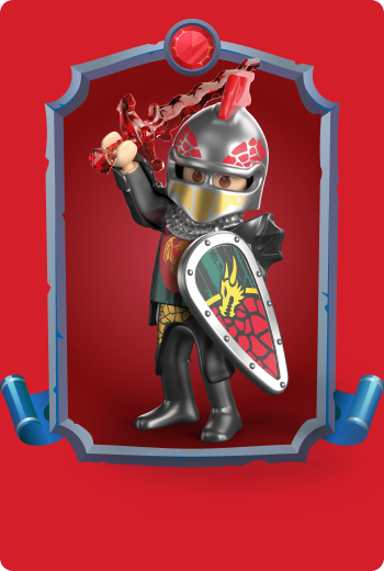 Playmobil Dragon Prince Varek wearing dragon-themed armor and shield, ambitious heir to the Dragon Knights kingdom in medieval fantasy adventures.