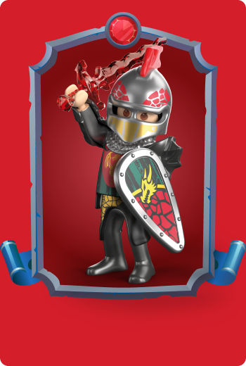 Playmobil Dragon Prince Varek wearing dragon-themed armor and shield, ambitious heir to the Dragon Knights kingdom in medieval fantasy adventures.