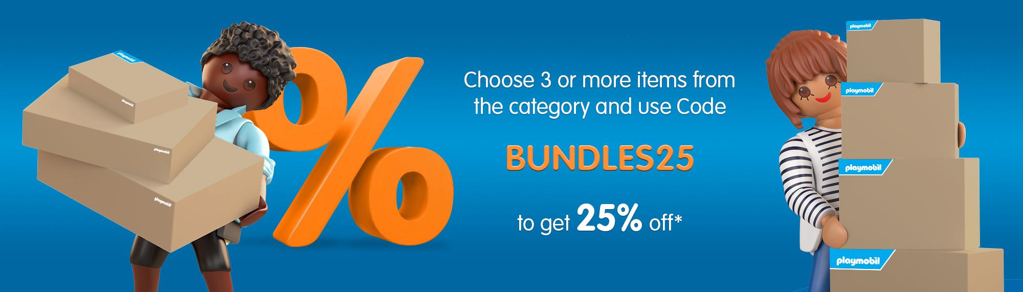 Choose at least 3 articles from the create-your-own-bundle-category. Add them to cart, use code "BUNDLES25" and afterwards you will get 25% discount