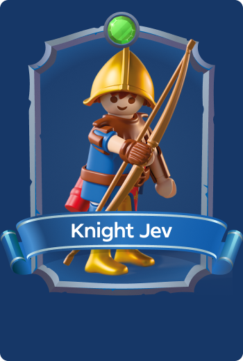 Playmobil Knight Jev armed with bow and arrows, skilled Lion Knights archer protecting the kingdom during medieval fantasy quests and battles.