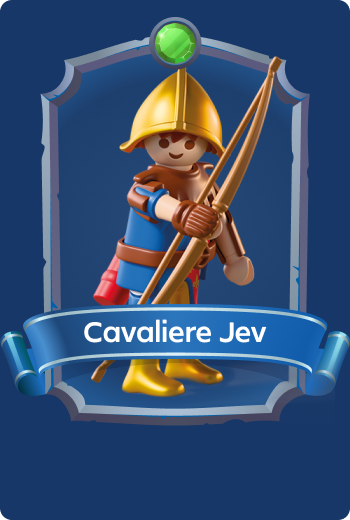 Playmobil Knight Jev armed with bow and arrows, skilled Lion Knights archer protecting the kingdom during medieval fantasy quests and battles.