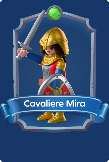 Playmobil Knight Mira wielding a sword and Lion Knights shield, courageous royal warrior protecting Leontaris from fantasy threats and enemy invasions.