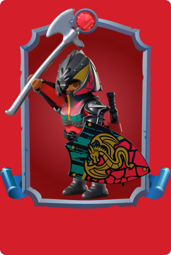 Playmobil Comandante Kragg empu&ntilde;ando una enorme hacha de batalla, intr&eacute;pido comandante de los Caballeros Drag&oacute;n que lidera las fuerzas oscuras a trav&eacute;s del Reino de las Sombras.
