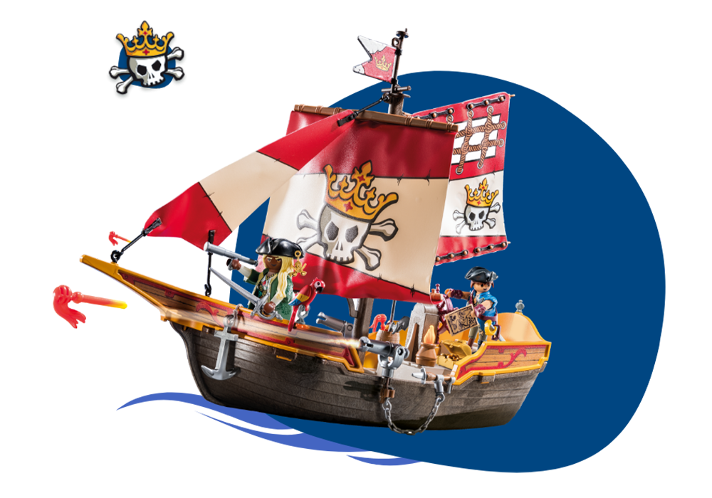 Kleines PLAYMOBIL Piratenschiff mit rotem Segel, Piratencrew und Zubeh&ouml;r &ndash; schwimmf&auml;higes Piraten Spielzeug ab 4 Jahren f&uuml;r mutige Entdecker:innen