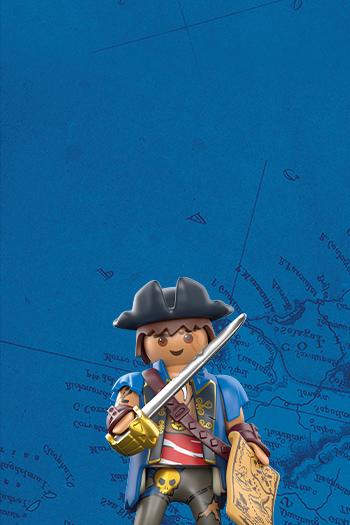 PLAYMOBIL Figur Manta-Hunter Myles mit S&auml;bel und Schatzkarte &ndash; mutiger Piratenanf&uuml;hrer aus der Welt von Crystal Skull Island