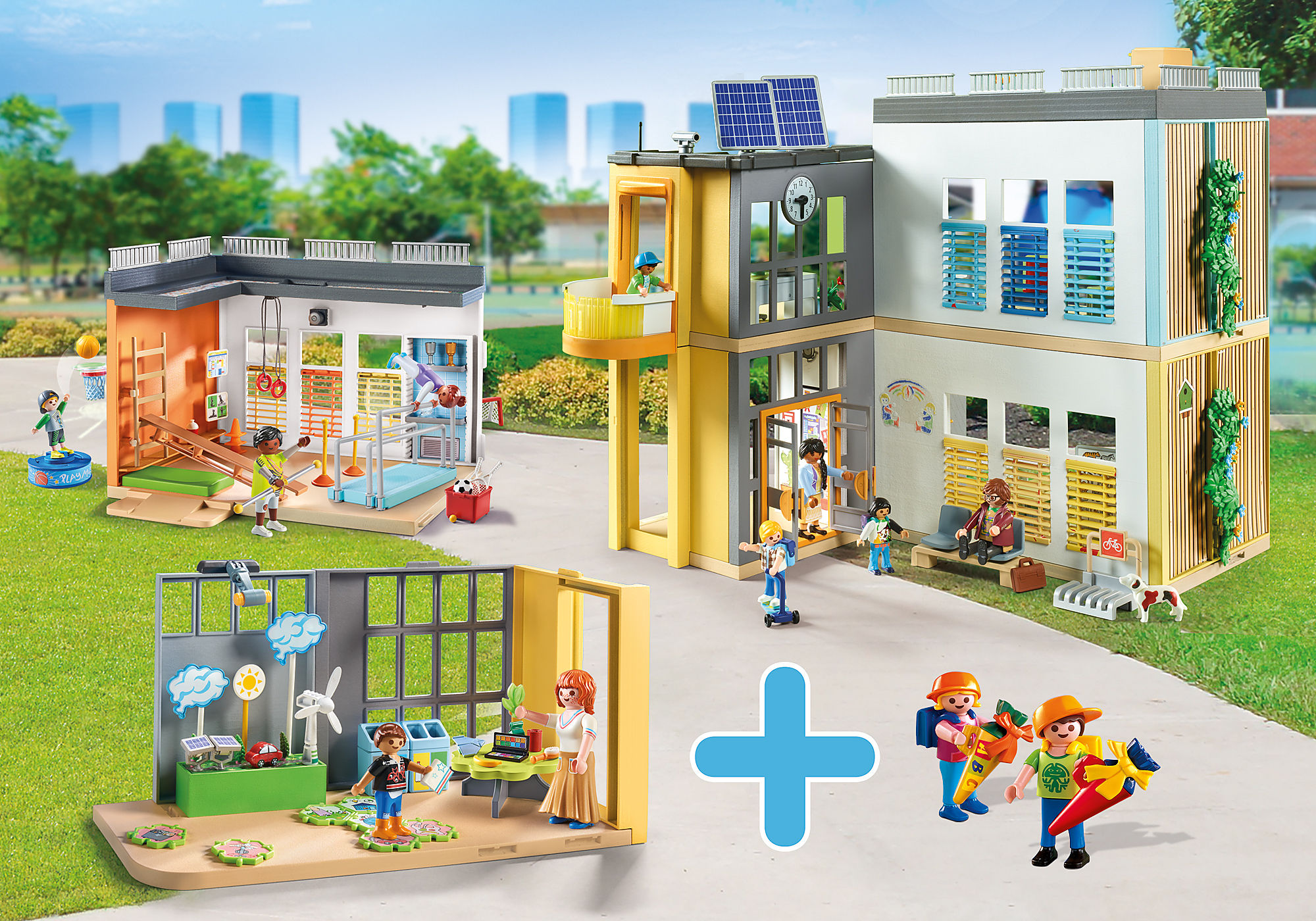 Playmobil 71327 Ecole aménagée - City Life - avec Six Personnages, Une  école sur Deux étages avec Un Ascenseur, Une terrasse sur Le Toit et Un  Chien 