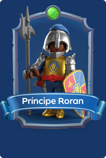 Playmobil Pr&iacute;ncipe Roran con armadura reluciente, lanza y escudo, noble pr&iacute;ncipe de los Caballeros del Le&oacute;n que defiende Leontaris en aventuras de fantas&iacute;a medieval del reino.