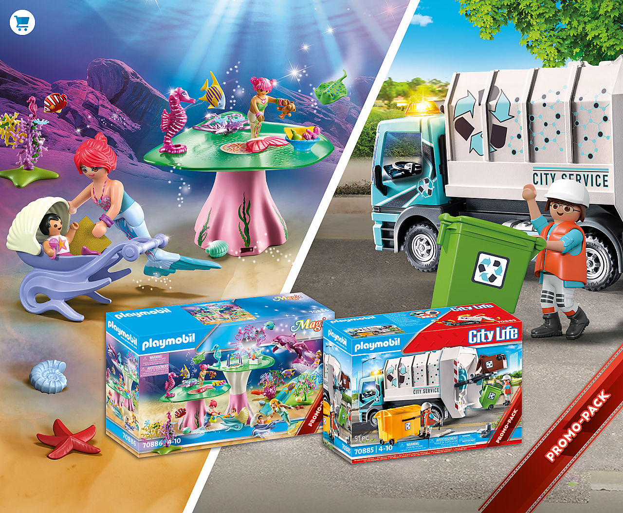 Discover the new Promo Packs like 70885 City Recycling Truck or 70886 Mermaids Daycare