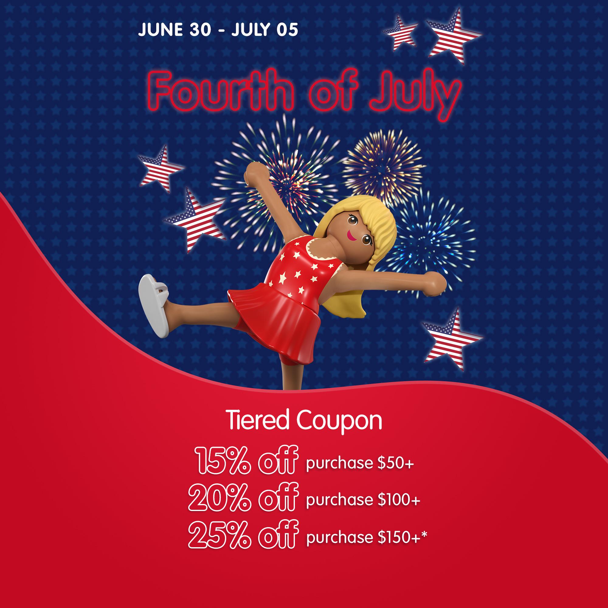 Happy 4th of July! Save up to 25% with PLAYMOBIL: 15% off purchases $50+; 20% off purchases $100+; 25% off purchases $150+ - exclusions apply