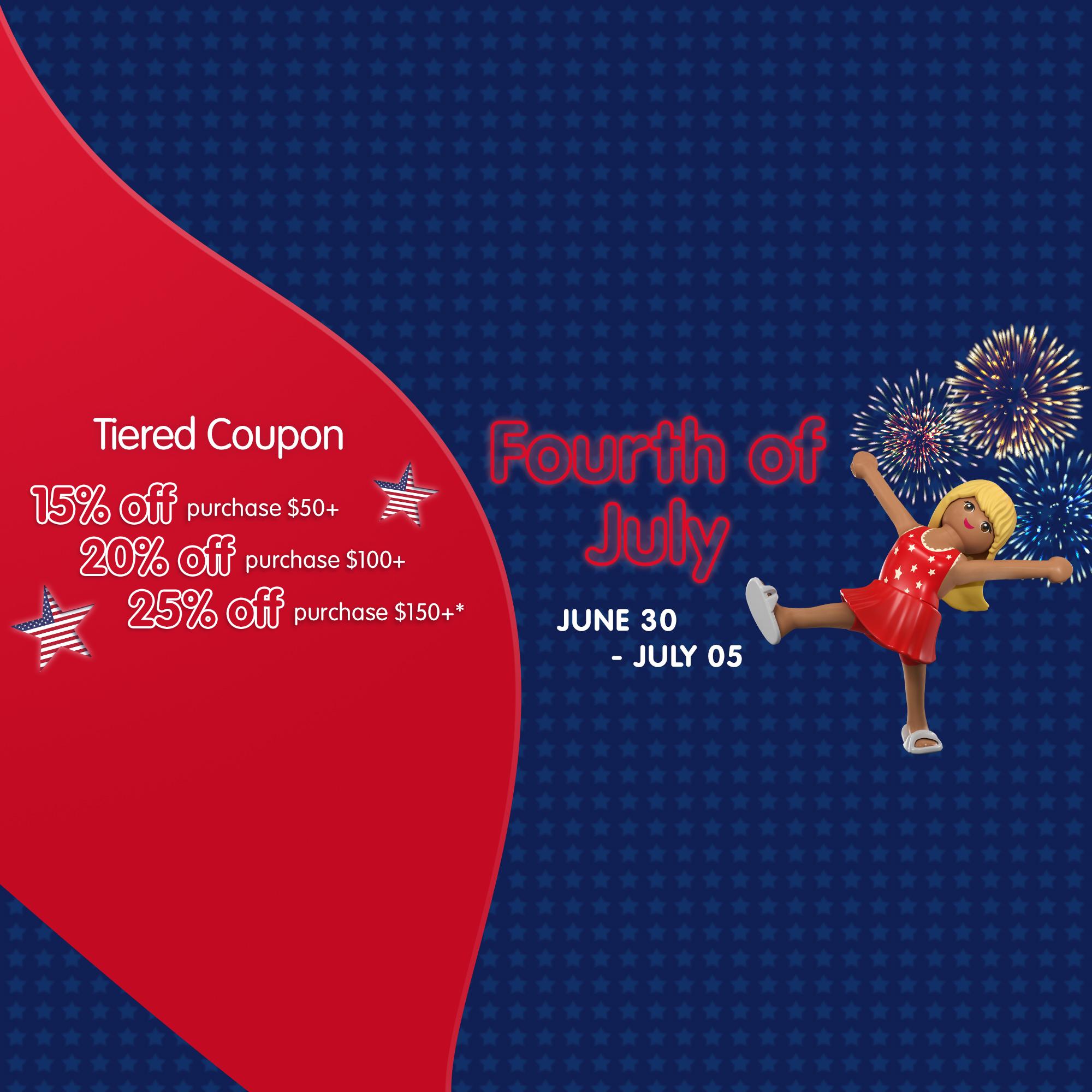 Happy 4th of July! Save up to 25% with PLAYMOBIL: 15% off purchases $50+; 20% off purchases $100+; 25% off purchases $150+ - exclusions apply