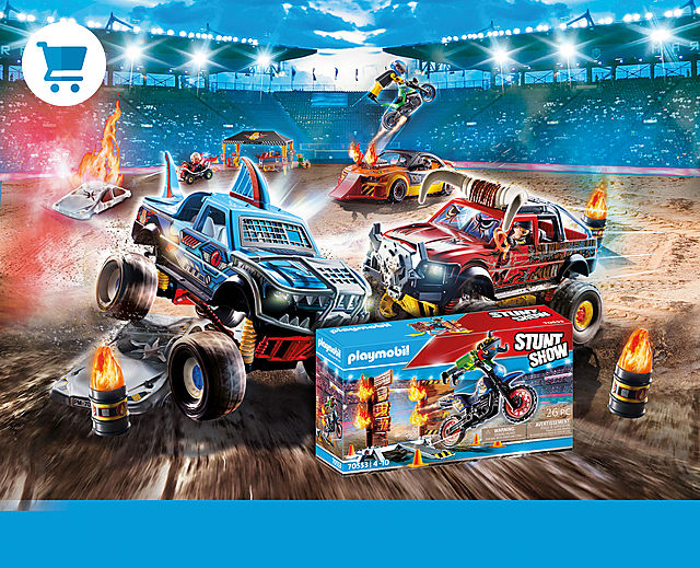 Experience amazing stunts with the new world of Playmobil and the products 70549 Stunt Show Bull Monster Truck and 70550 Stunt Show Shark Monster Truck