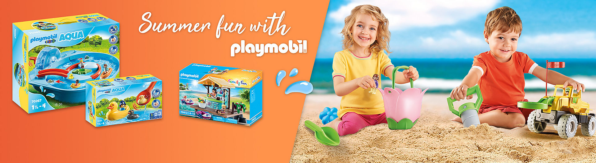 Summertime with PLAYMOBIL – discover our cool playsets like 70267 Splish Splash Water Park or 70437 Beach Snack Bar