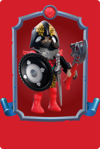 Playmobil Shadow Fighter Tarnok armed with shield and battle axe, elite Dragon Knights warrior fighting for power and conquest in fantasy battles.