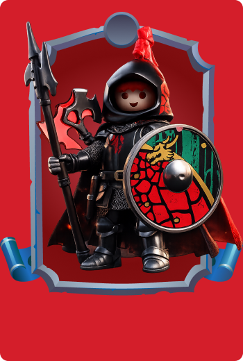 Playmobil Guardian Egran carrying a spear and dragon shield, loyal Dragon Knights defender protecting the Shadow Realm in medieval fantasy adventures.