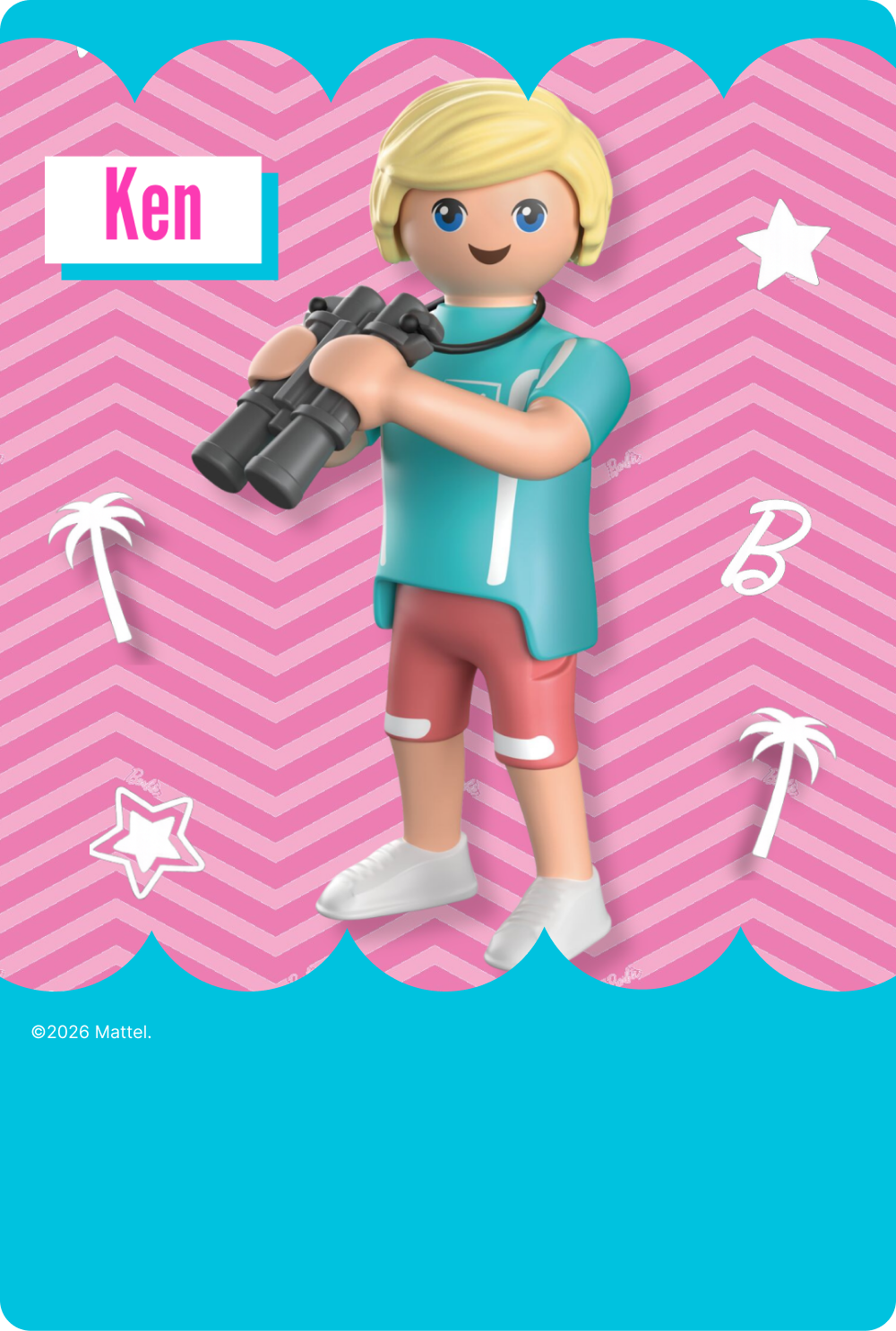 PLAYMOBIL x Barbie Ken figure with blond hair, binoculars and a sporty summer outfit.