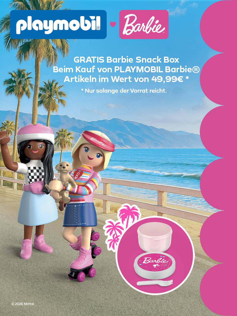 PLAYMOBIL Barbie Aktion: Gratis Barbie Snack Box beim Kauf von PLAYMOBIL Artikeln ab 49,99 &euro;.  