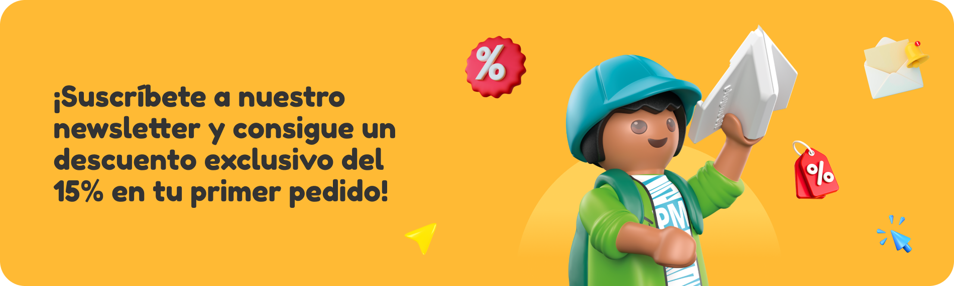 Playmobil Newsletter banner with 15% off first order